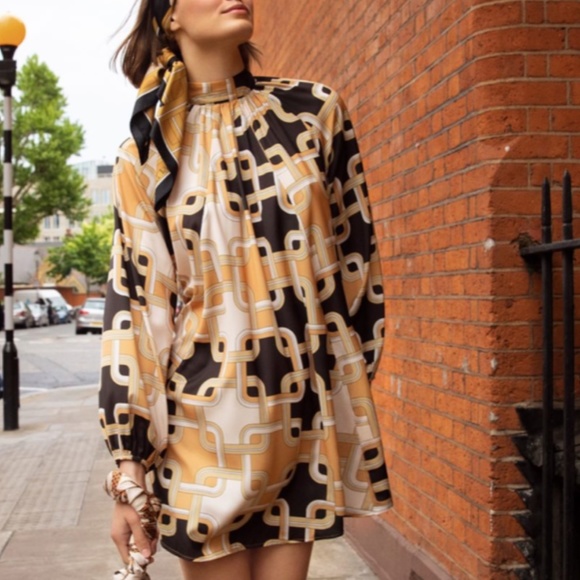 Richard Allan x H&M Standup Collar Satin Dress - Abstract Print - Picture 2 of 9